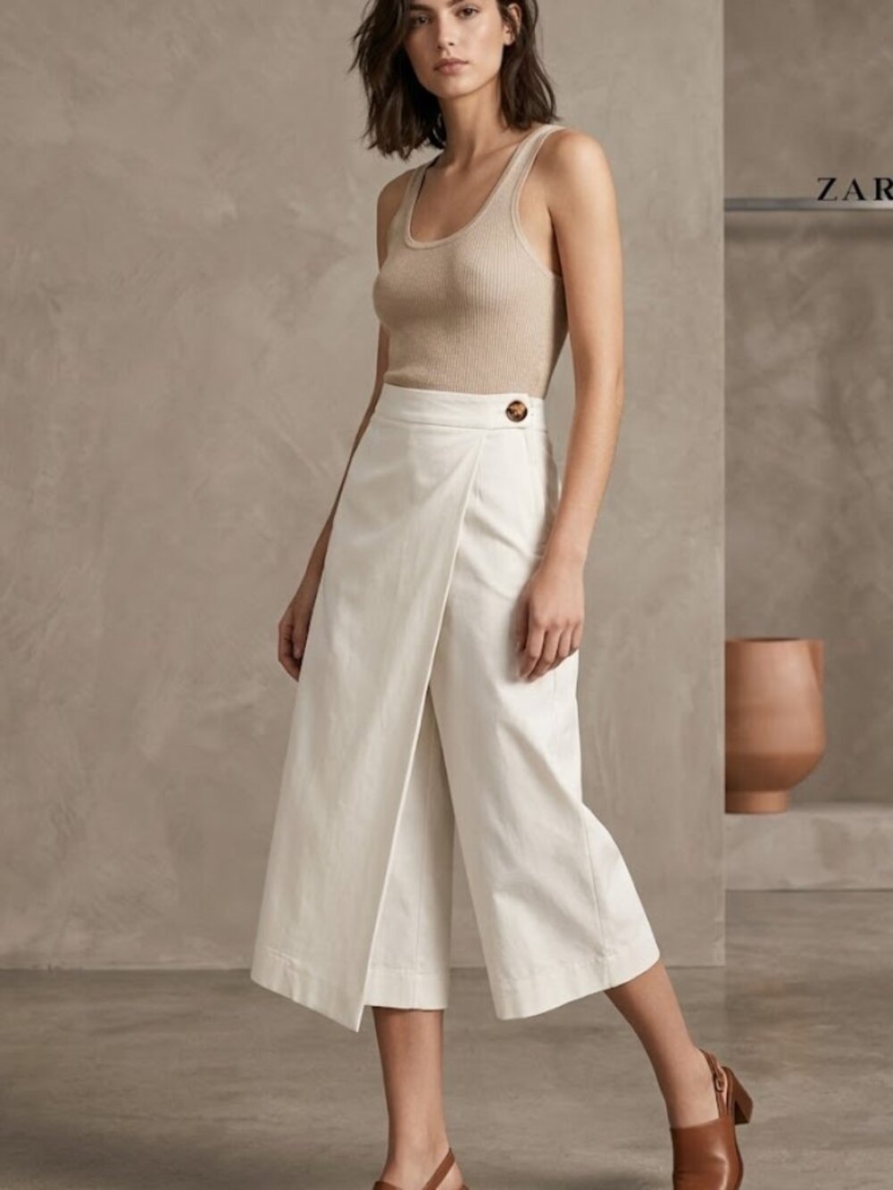 Zara Trafaluc Asymmetric Front-Slit Skort White Size Medium NWT